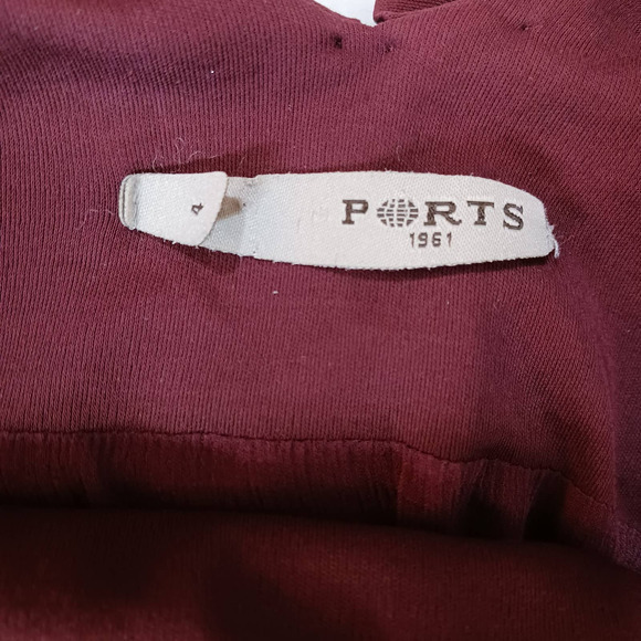 PORTS 1961 Dress Ruffles V-Neck and‎ V-Back Size 4 Burgundy Sheath Retail $1,200 - Picture 4 of 8